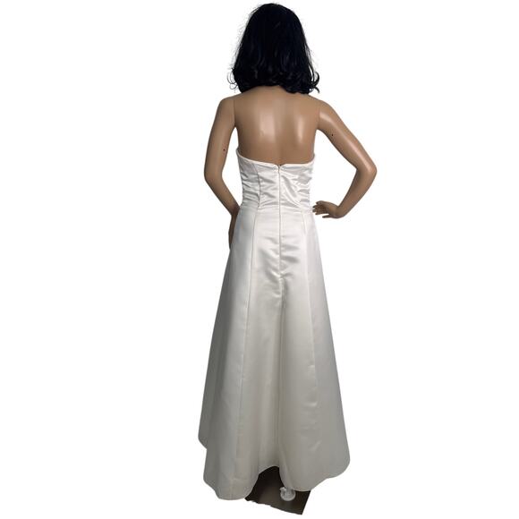 1990s Jessica McClintock Ivory Embroidered Strapless Formal Gown USA made XS - Picture 4 of 16